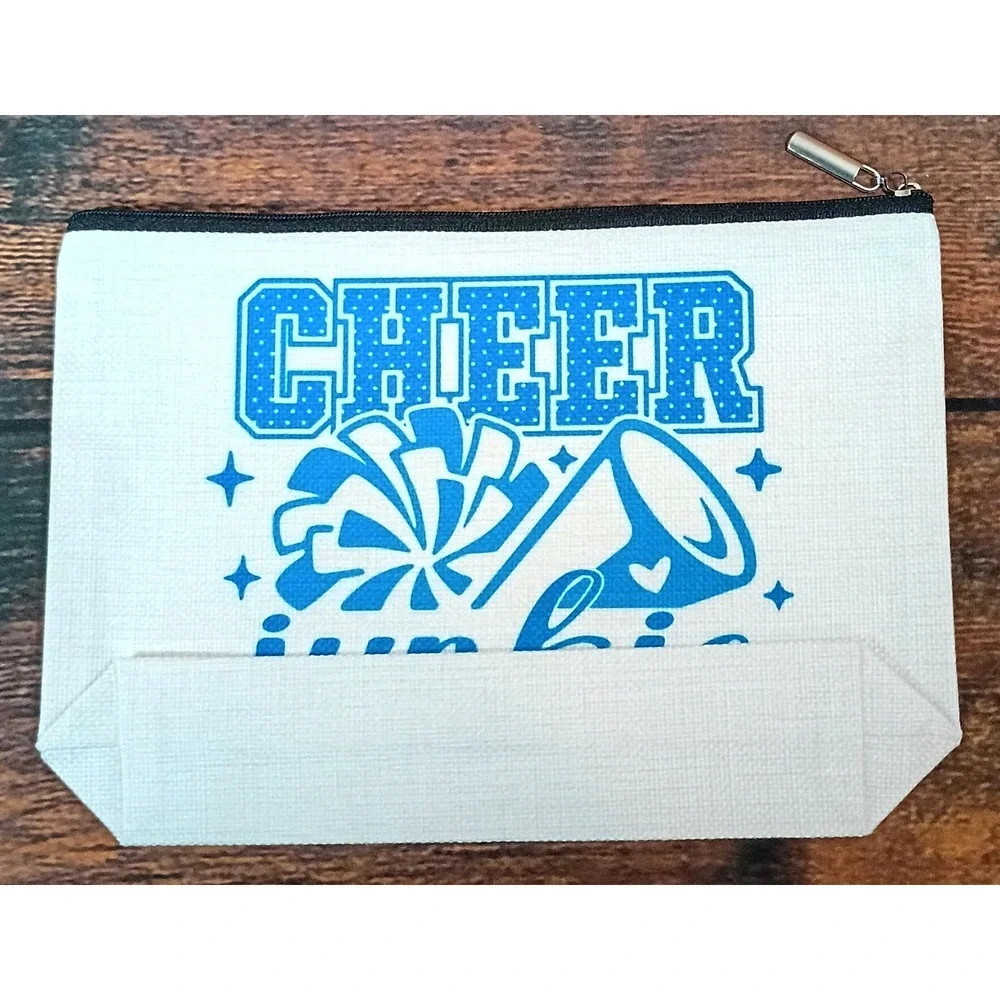 Cheer Junkie Canvas Makeup Bag‎ Cheerleading Accessory Pouch Blue White